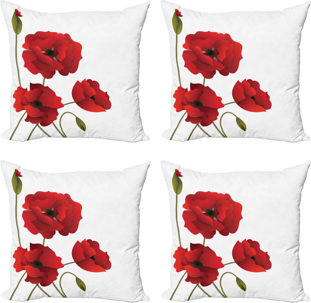 ABAKUHAUS Blumen Kissenbezug Set (4 Stück), Blumen Blütenblätter und Knospen, Moderner Doppelseitiger Digitaldruck, 50 cm x 50 cm, rot grün