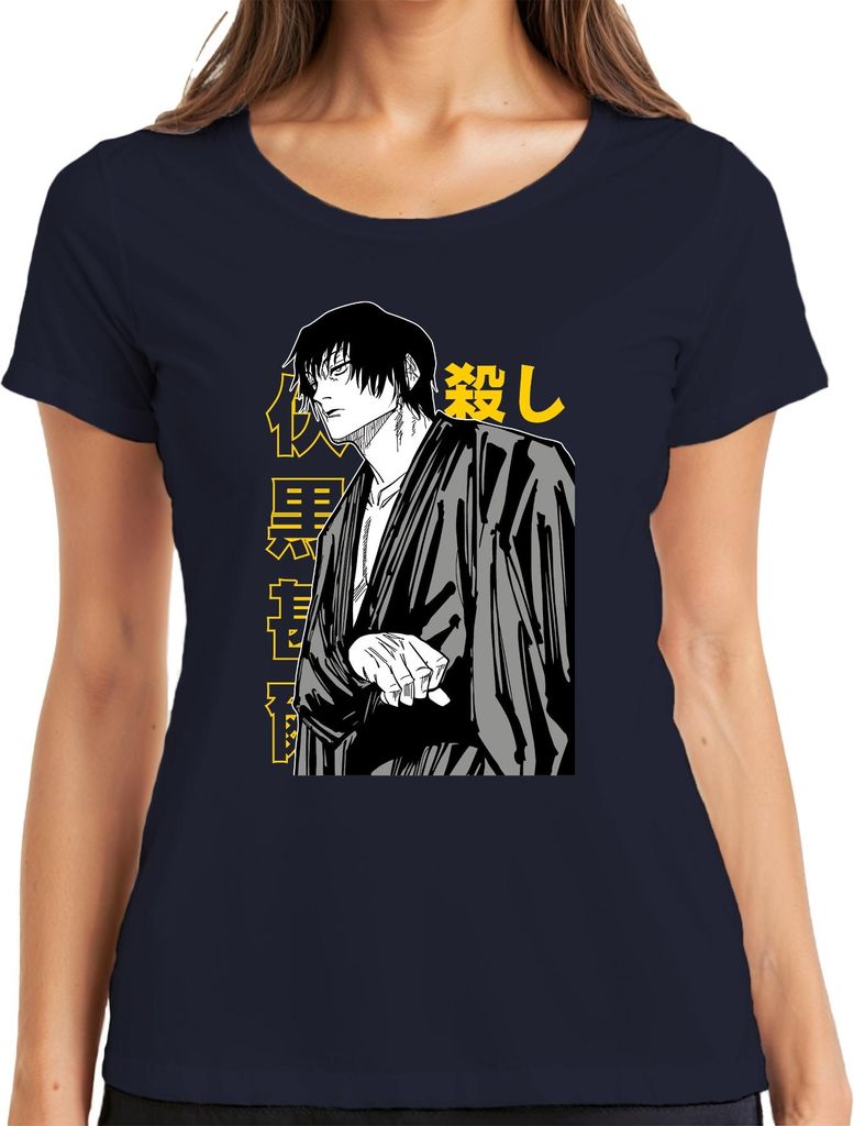 Samurai Manga Assassine schwarz weiß düster Anime Ästhetik Geschenk Damen T-Shirt, Navy, L