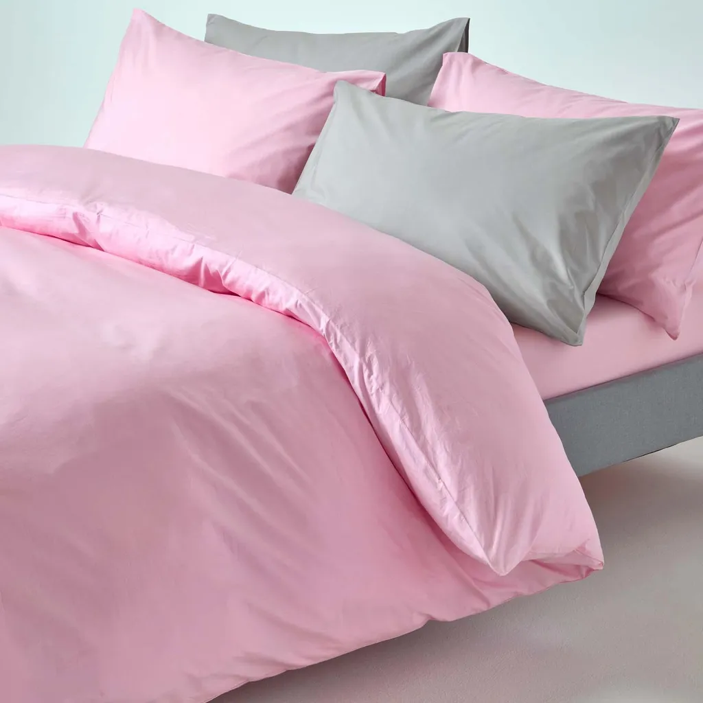 Parure de Lit Rose 240x220 cm : Housse de Couette Percale de Coton - 5