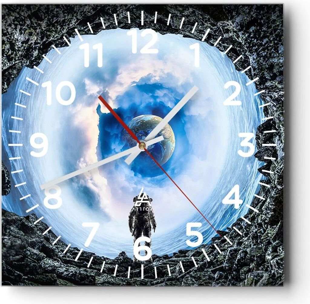 Wanduhr - Quadrat - Glasuhr - Kosmos Planet - 30x30cm - Schleichendes Uhrwerk - Lautlos - zum Aufhängen bereit - Dekoration Modern - Wanddekoratio...