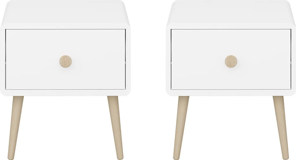 Table de Chevet Blanche Gaia Lot de 2 avec Tiroir de Rangement Design