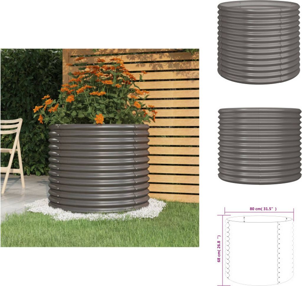 vidaXL Pflanzkübel Pulverbeschichteter Stahl 80x80x68 cm Grau - Blumentöpfe & Pflanzgefäße