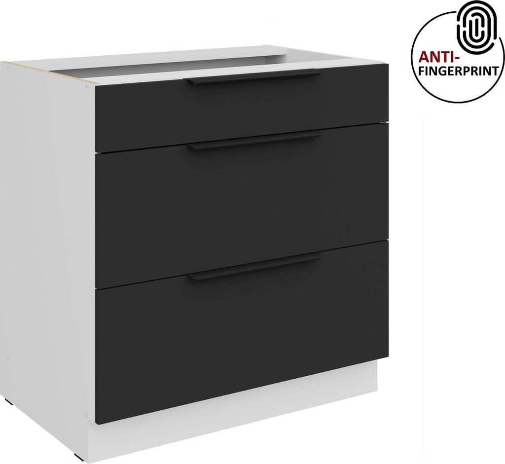 Küchen Unterschrank 80 cm Küche ARIA Schwarz ultra matt + Weiss matt, hochwertige Fronten mit Anti Fingerprint Beschichtung, Soft-Close Küchenze...