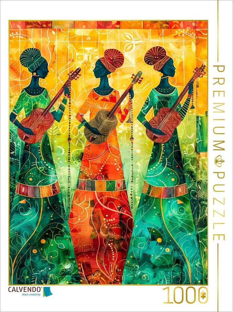CALVENDO Puzzle Drei Musikantinnen in Afrika spielen Saiteninstrumente | 1000 Teile Lege-Größe 64x48cm Foto-Puzzle für glückliche Stunden