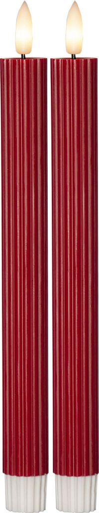 LED-Stabkerzen Flamme Stripe, 2er Set, Echtwachs, rot, H 25cm