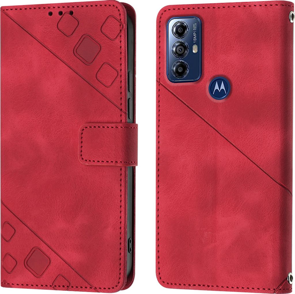 Hülle für Motorola Moto G Play 2023/G Power 2022 Prägung Flip Leder Brieftasche Schutzhülle mit Ständer Rot