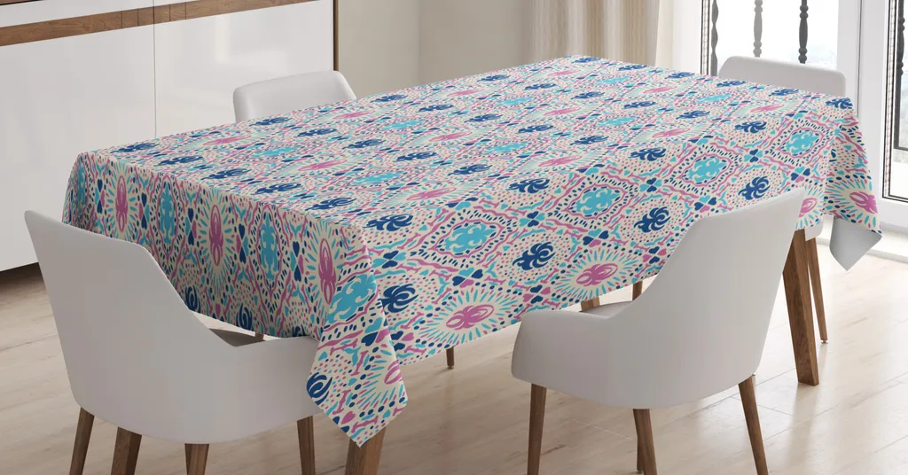 ABAKUHAUS Tovaglia Acquerello Farfalla 140x240 Cm - Rettangolare In Raso Di Seta, Fucsia Salmone E Rosa, Made In Turkey