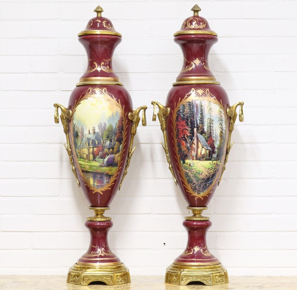 Casa Padrino Deko Vasen Bordeauxrot / Gold 30 x H. 100 cm - Barockstil Porzellan Vasen Set