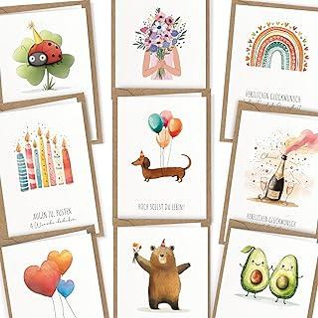 LOViLEE 10x Geburtstagskarten Set mit Umschlag & Stickern - Glückwunschkarten Geburtstag, Happy Birthday Karte - Grußkarten - Geburtstagskarte Fr...