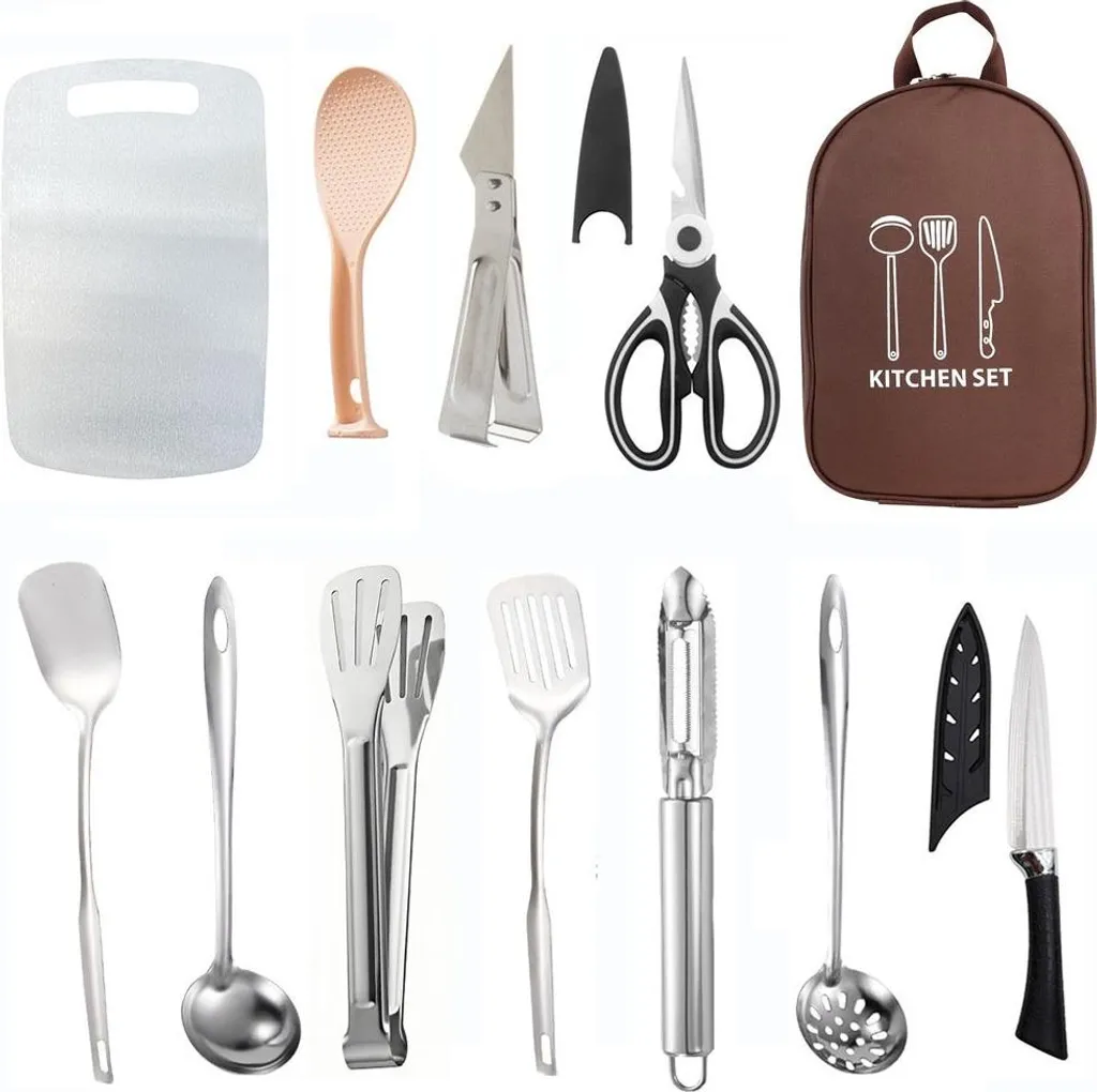 Cucina Campeggio INF 12 Pezzi Inox | Set Portatile per Escursionismo