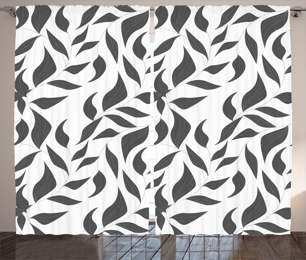ABAKUHAUS Abstrakt Rustikaler Gardine, Blätter auf Reben Natur, Schlafzimmer Kräuselband Vorhang mit Schlaufen und Haken, 280 x 245 cm, Grau und ...