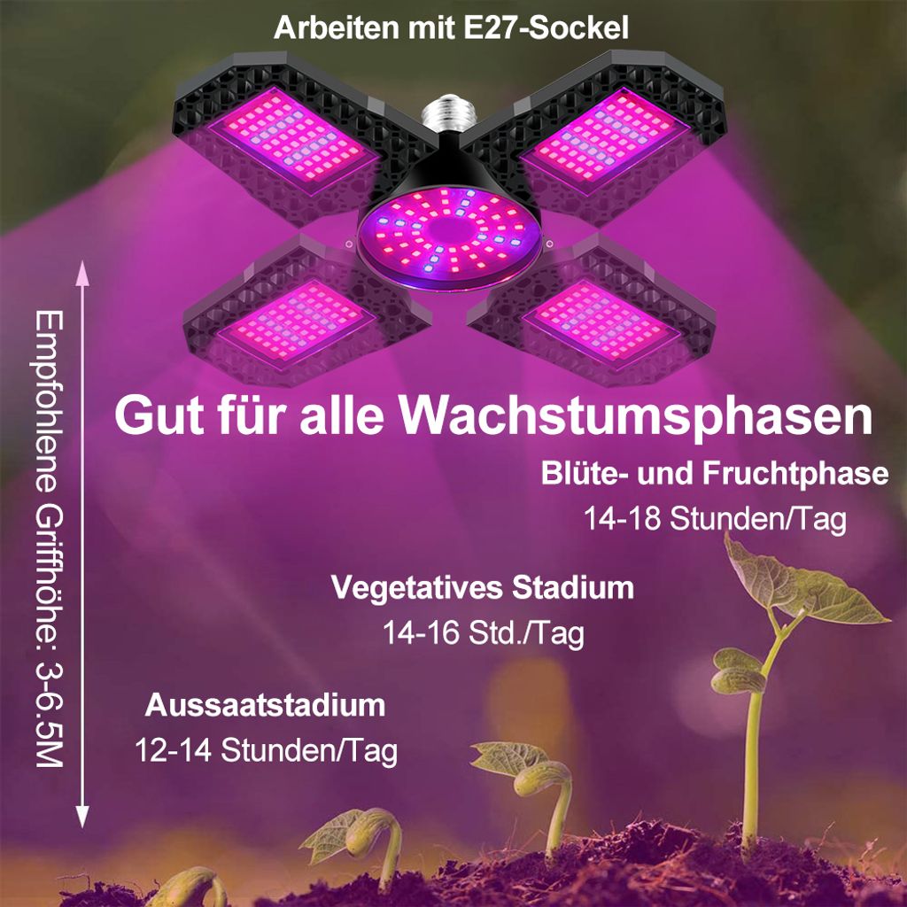 150W 240LEDs E26/E27 Vollspektrum LED Pflanze Grow Lampe Produktbild 7