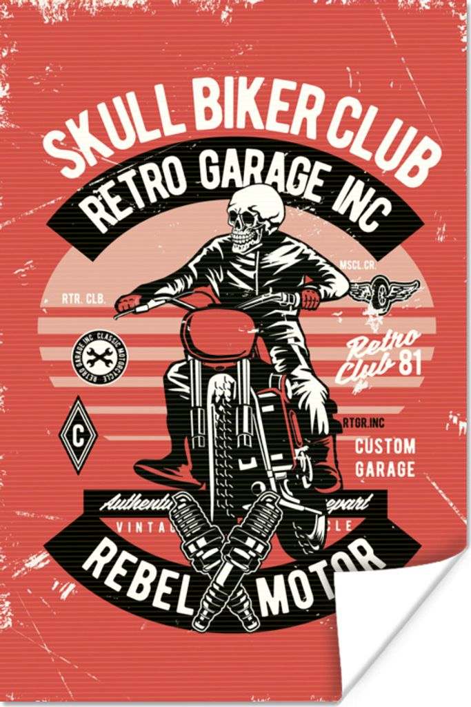 MuchoWow Poster Motorrad - Totenkopf - Vintage - Zitat 80x120 cm - Papierdruck