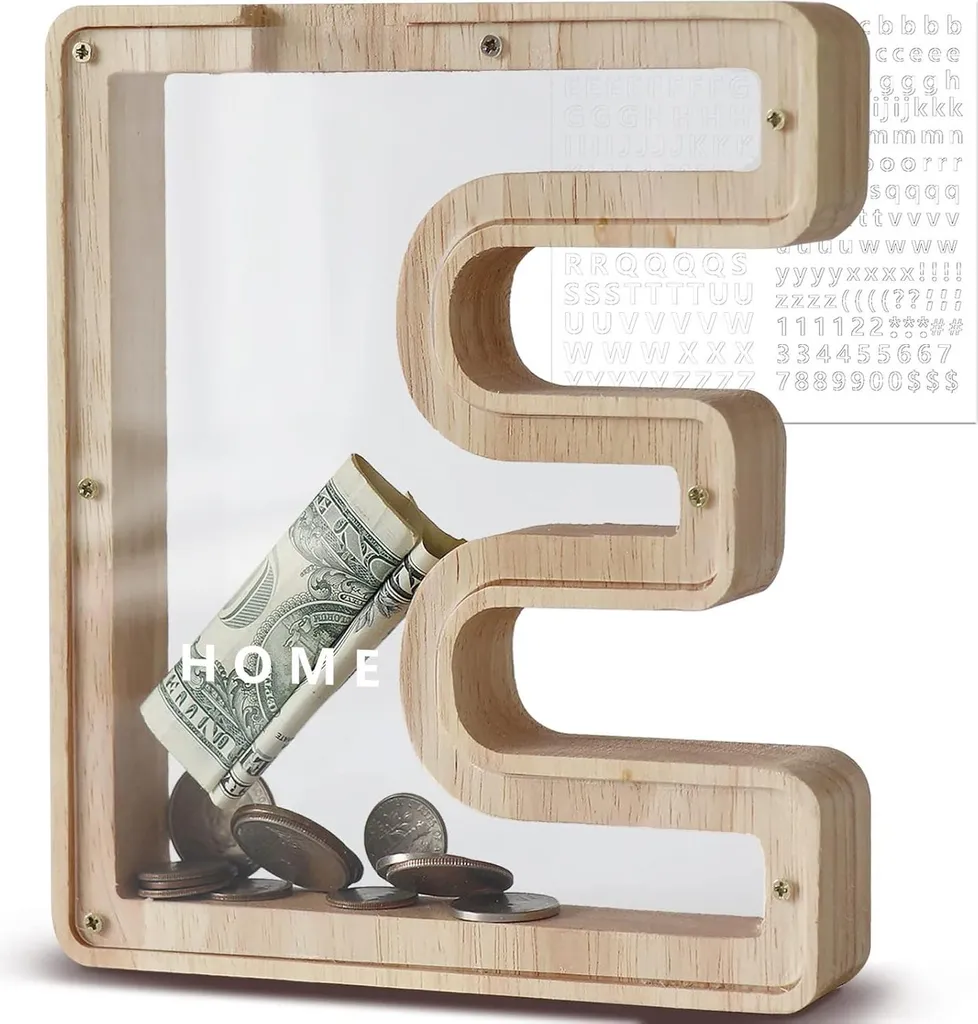 Grande tirelire en bois et acrylique transparent pour économies enfant