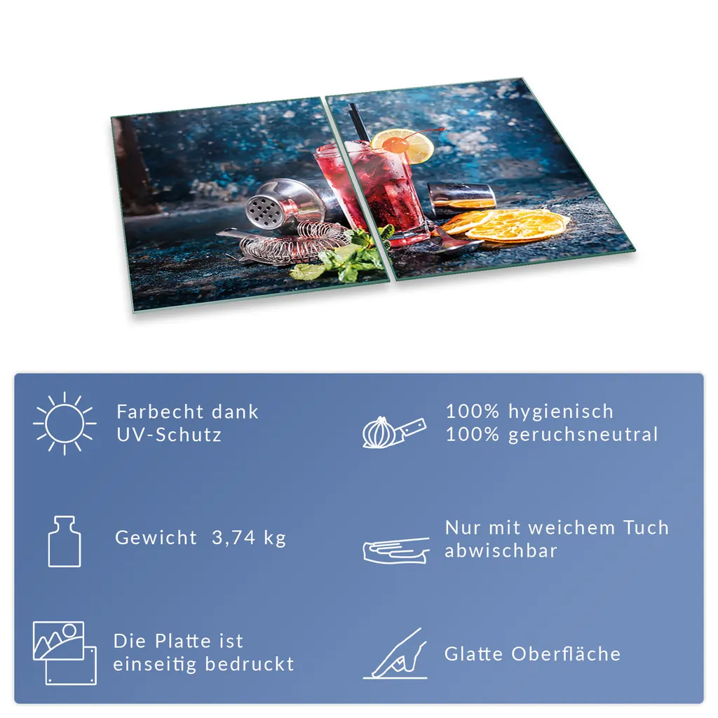 CTC-Trade Piastra Coprifuoco In Vetro Temperato 80x52 Cm - Blu, Antigraffio, Usabile Come Tagliere E Paraspruzzi, Per Piani A Induzione/Elettrici