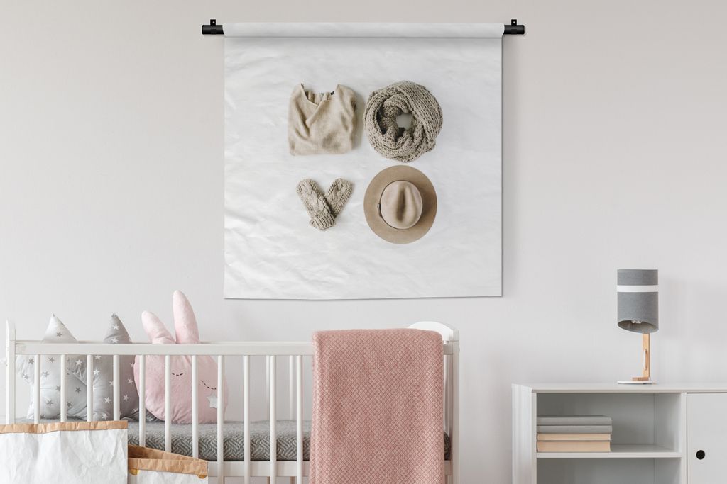 MuchoWow Wandteppich Wandbehang Winter - Kleidung - Schal 90x90 cm Tapisserie Dekoration Wandtuch - Wandaufhänger