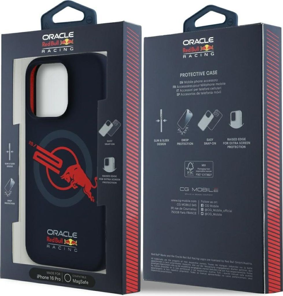 RED BULL case passend für IPHONE 16 Pro kompatibel mit MagSafe RBHMP16L24SIOLVR (Silicone ORBR20 Logo Red Lining) navy