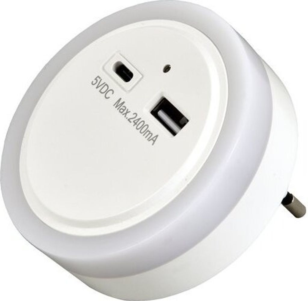 LED-Nachtlicht mit USB-C / -A Ladebuchsen und Produktbild 