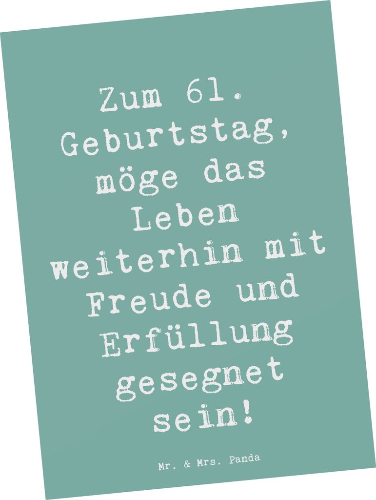 Mr. & Mrs. Panda Postkarte Spruch 61. Geburtstag Freude - Meeresbrise - Geschenk, Erfüllung, Motivkarte, Glückwunsch, Ansichtskarte, Postkarten, ...