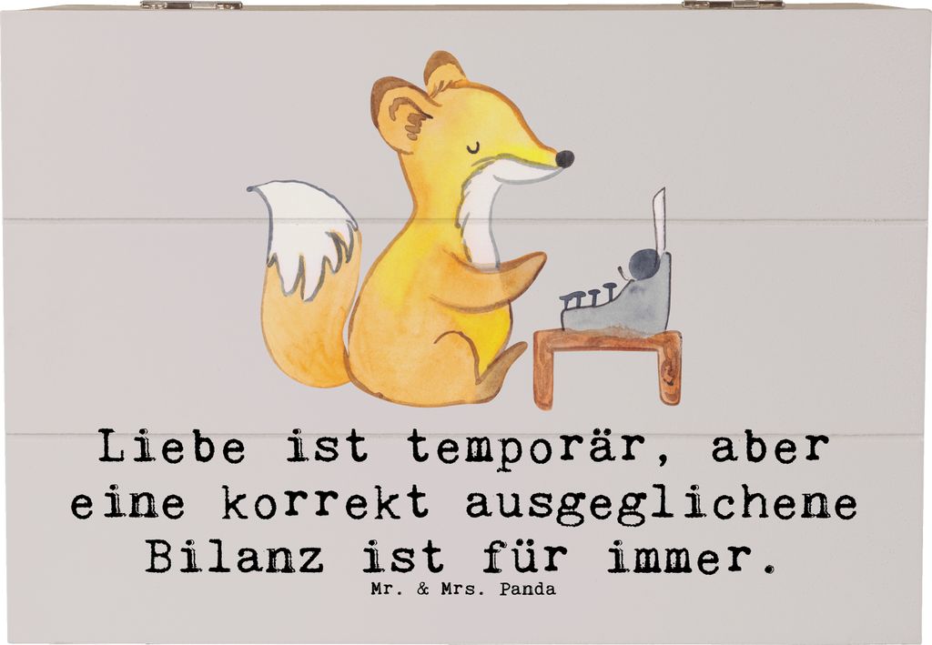 Mr. & Mrs. Panda Schatulle Buchhalter Weisheit 22 x 15 cm - Grau Pastell - Geschenk, Rechnungswesen, Präzision, Geschenkbox, holzschachtel, Holztr...