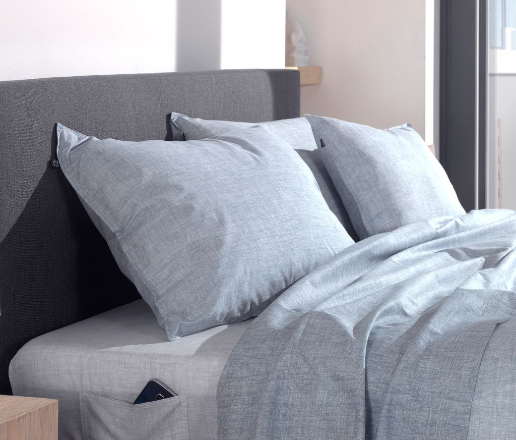 Zo!Home Bettwäsche Lino 1 Bettwäsche 200x220cm + 2 Kopfkissen 60x70cm 100% Baumwolle Denim