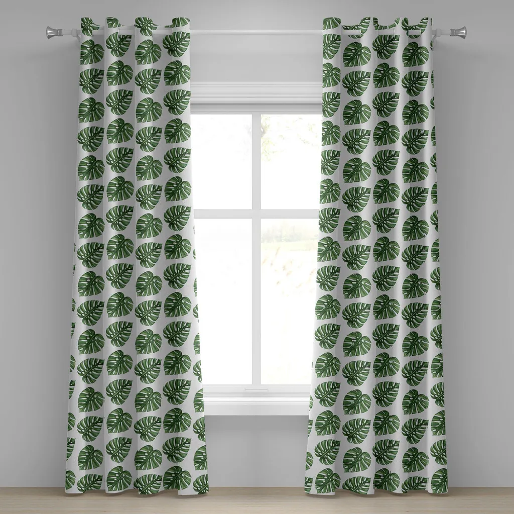 Rideau Jungle Aquarelle Vert Feuille en tissu premium de 280 x 175 cm