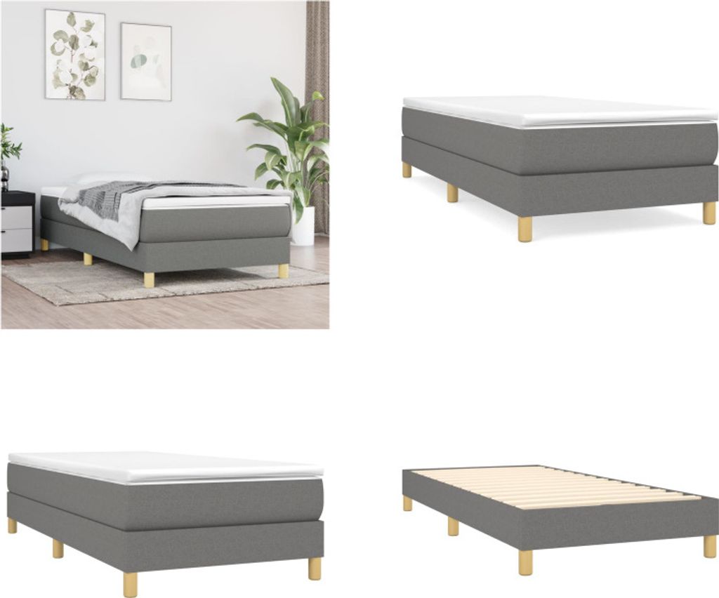 vidaXL Boxspringbett mit Matratze Dunkelgrau 90x200 cm Stoff - Boxspringbett - Boxspringbetten - Bett - Schlafzimmermöbel
