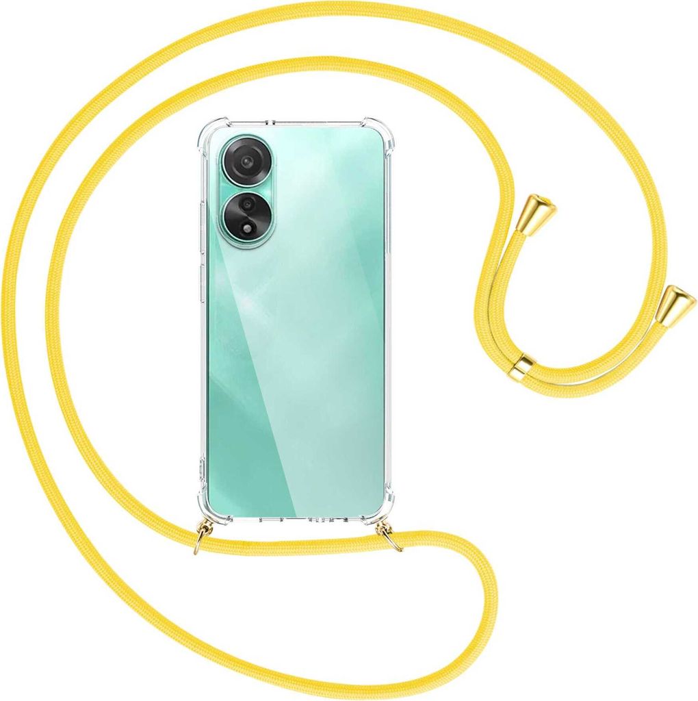 Handykette Backcover-Schutzhülle mit Band (Metall goldfarben) für Oppo A78 4G (CPH2565) - gelb