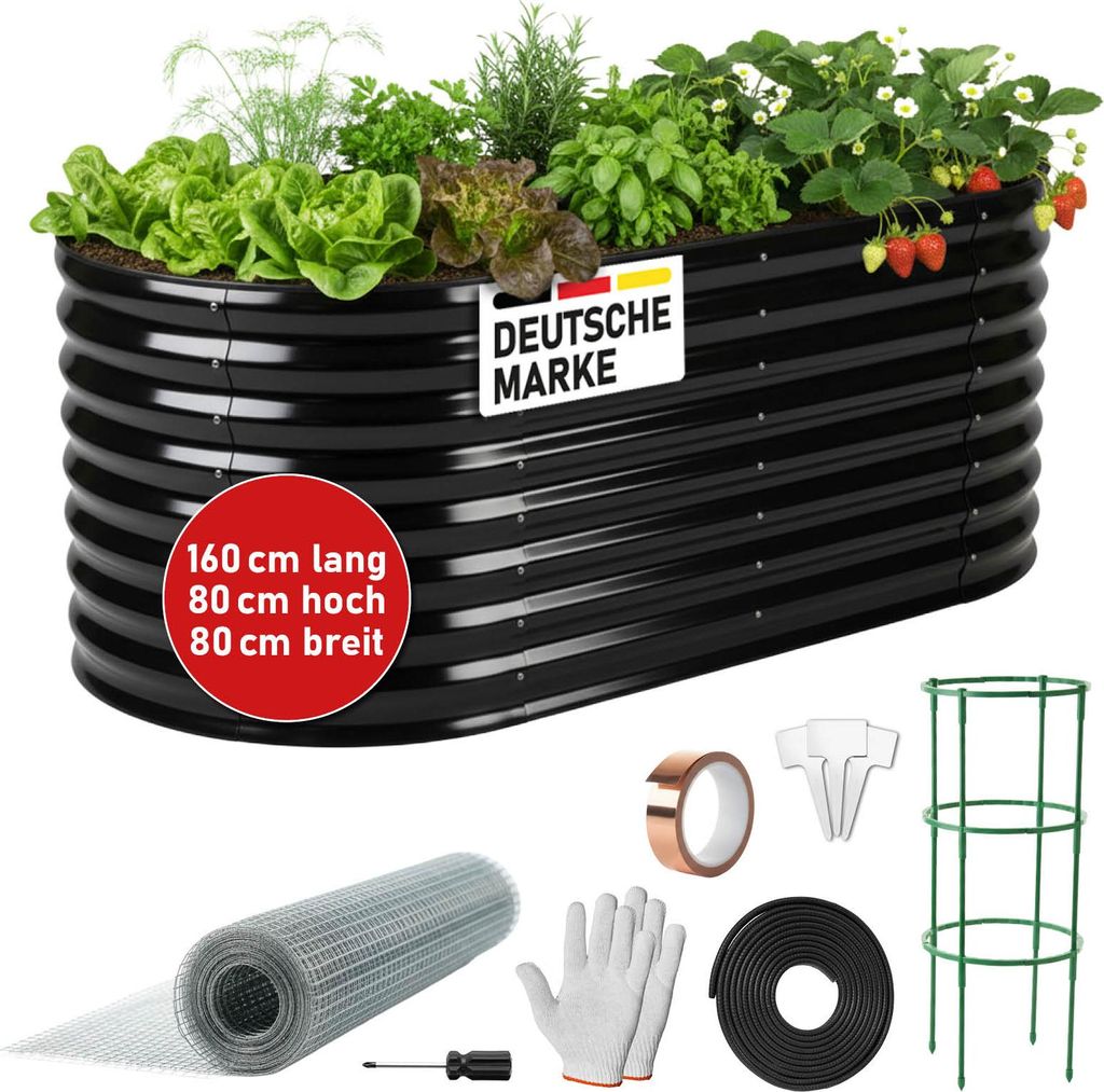 BRAST Hochbeet Metall Julia Mini | 160x80x80cm Schwarz | Produktbild 