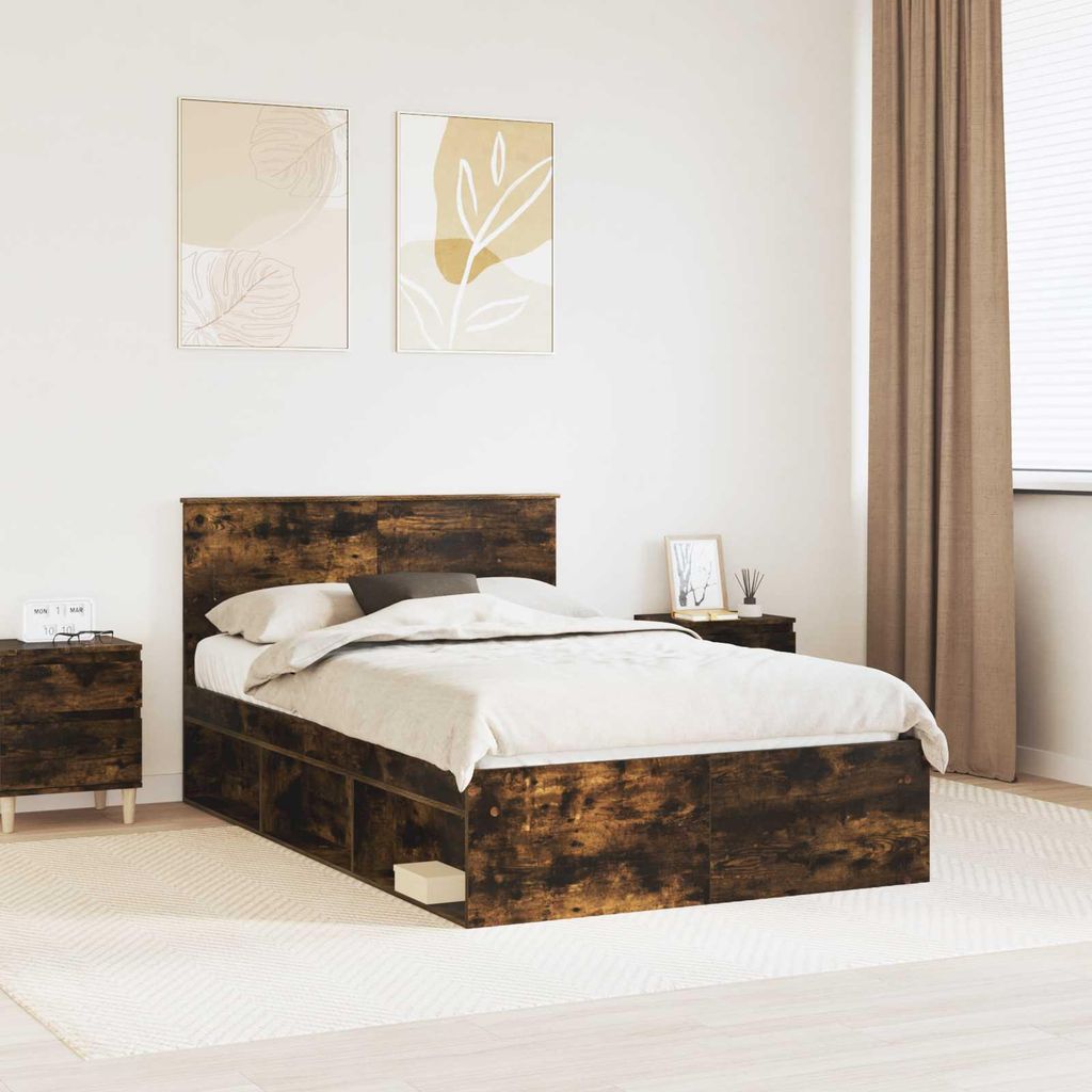 "Schlussverkauf" Einzelbett 1 PLACE - bettrahmen moderne - Geräucherte Eiche 120x190 cm Holzwerkstoff C1333
