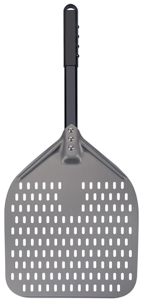 Gelochter Pizzaschieber aus hart eloxiertem Aluminium, rechteckig, professionell, mit verlängertem Silikongriff, 30,5 x 35,6 cm, Gesamtlänge 66 cm