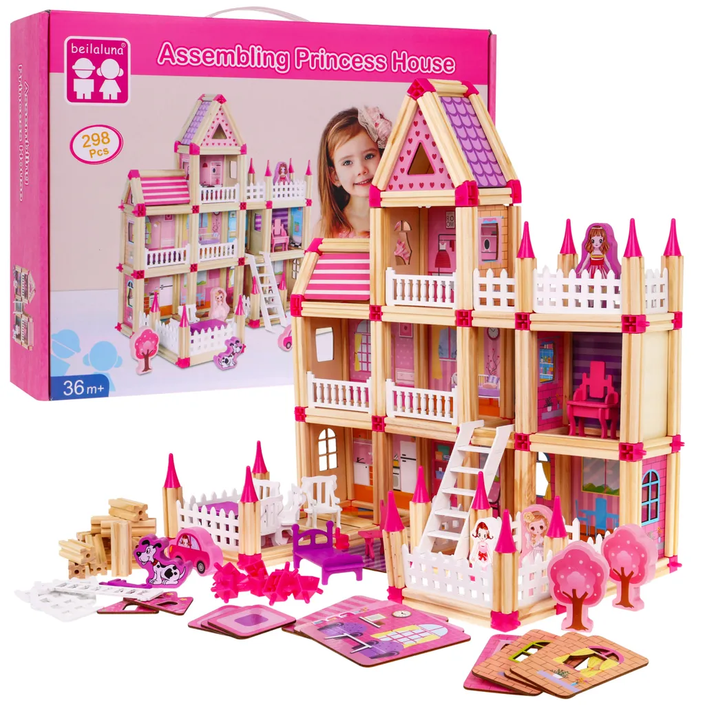 Cubes en bois naturel rose 268 pièces pour créer un château de conte