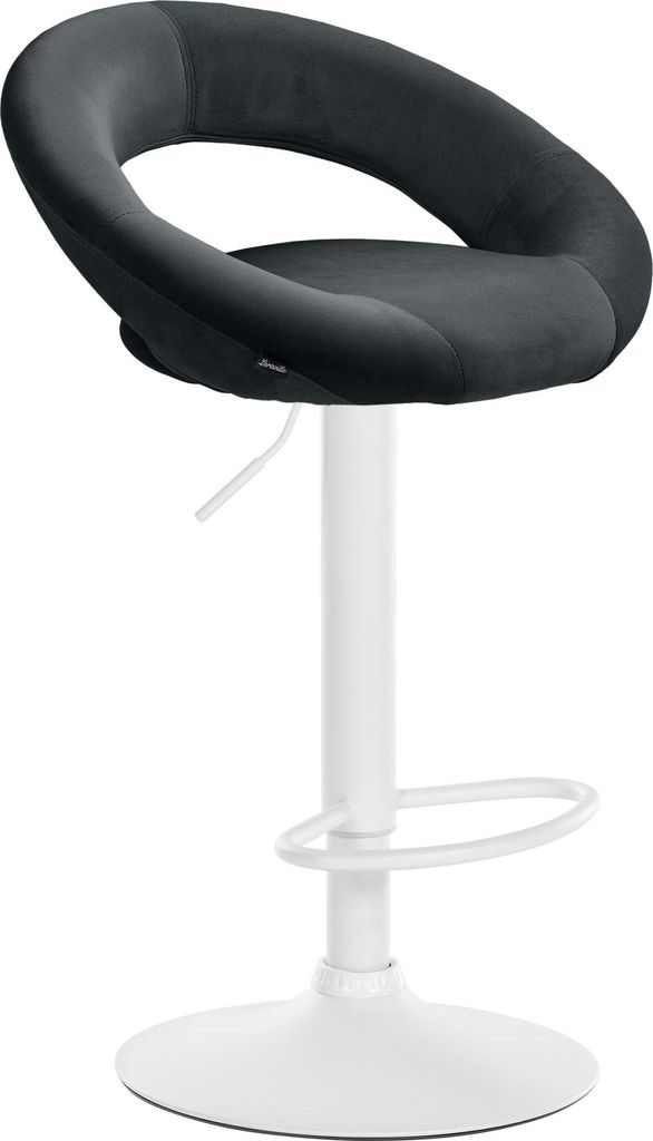 Barhocker MEKIM - Samt Schwarz 53x47x80 cm Weiß | Barstuhl Höhenverstellbar Mit Lehne Drehbar Tresenhocker Tresenstuhl Kneipenhocker Kneipenstuhl