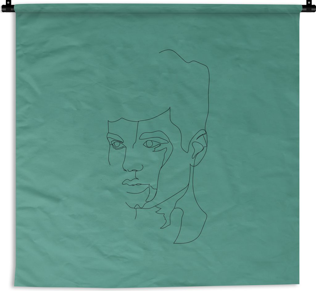 MuchoWow Wandteppich Wandbehang Mensch - Strichzeichnung - Grün 60x60 cm Tapisserie Dekoration Wandtuch - Dekorationen - Wand Decke