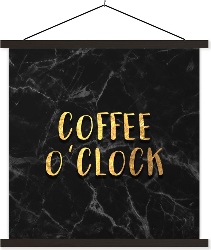 MuchoWow Textilposter Zitat - Kaffee - Gold - Marmor 60x60 cm mit schwarzem Rahmen - Posteraufhänger