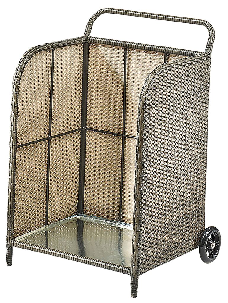 Kobolo Kaminholzwagen Transportwagen aus Polyrattan grau auf Metallrahmen 79 cm
