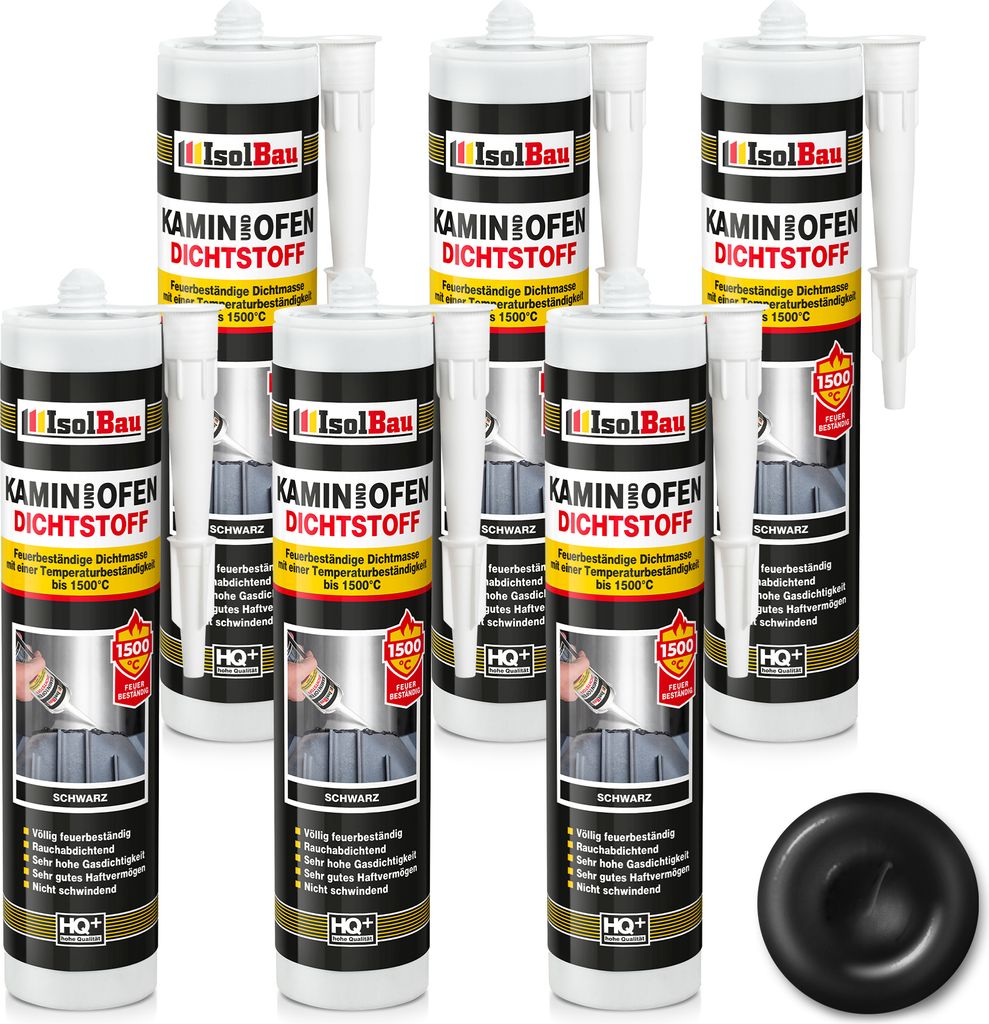 Isolbau Kamin & Ofen Dichtstoff - 6 x 300 ml, Feuerbeständige Dichtmasse bis 1500 °C - Für Reparatur & Füllung von Rissen in Kaminen & Öfen - ...