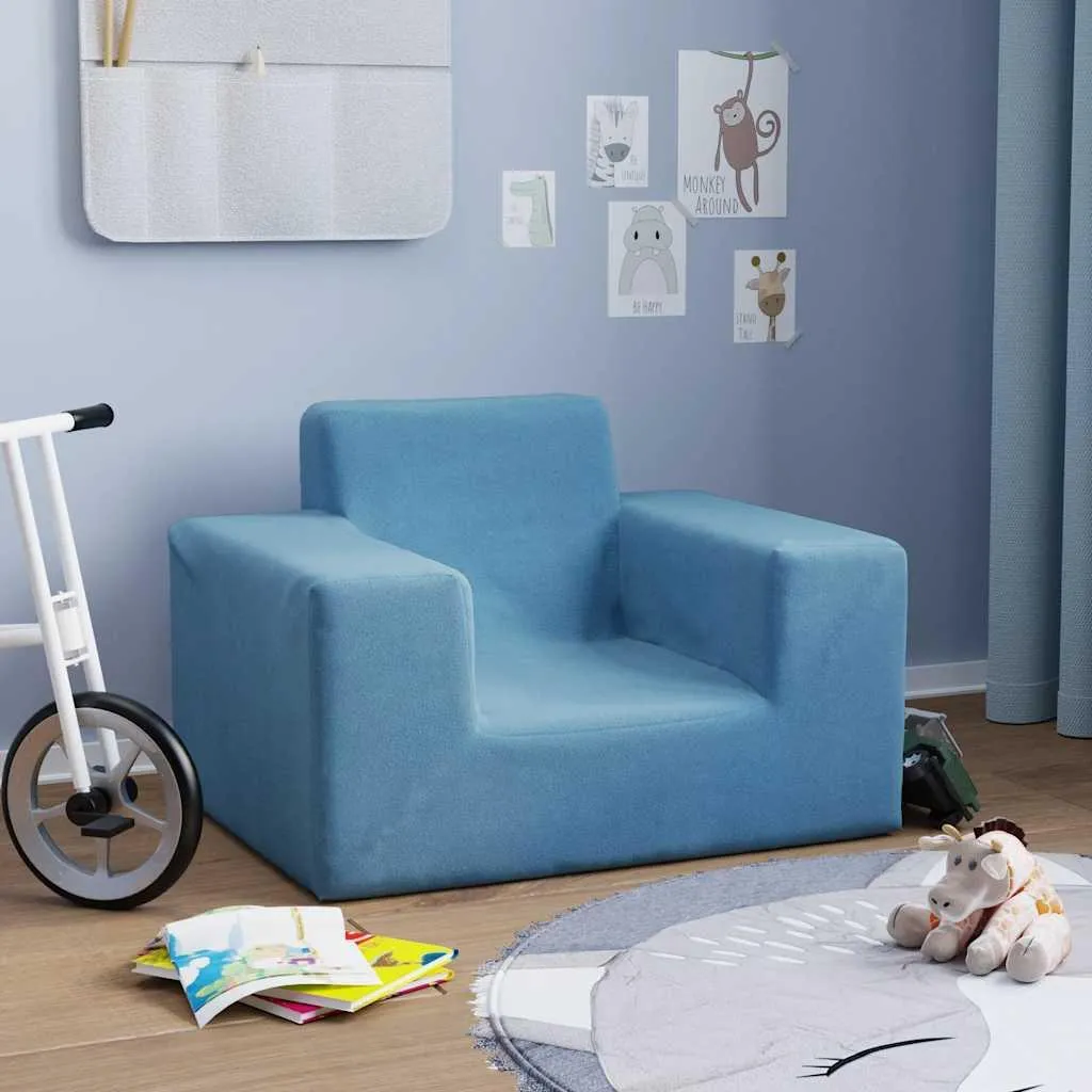 vidaXL Kids Sofa Blu Soft Peluche - Arredo Cameretta Moderno e Chic