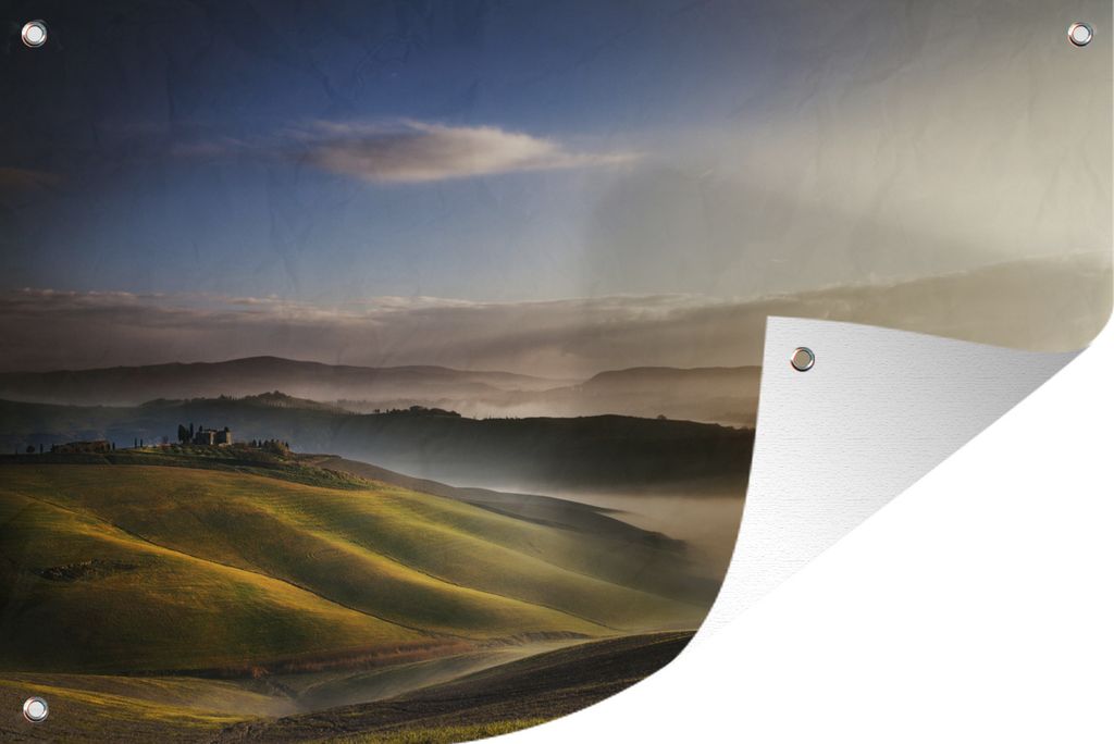 MuchoWow 60x40 cm Outdoor-Poster Gartendeko Sichtschutz Garten Poster für den Garten Toskana - Nebel - Landschaft