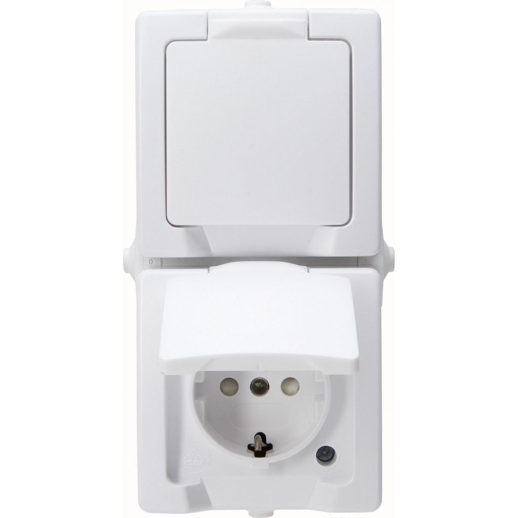 Kopp Nautic arktisweiß Schalter Steckdosen Taster Feuchtraum IP44 Aufputz Schutzkontakt-Steckdose 2-fach senkrecht