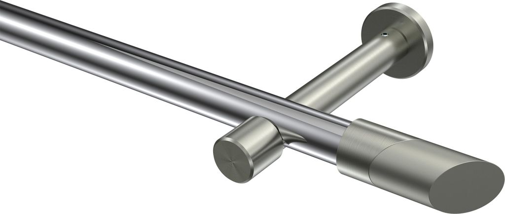 Interdeco Gardinenstange / Vorhangstange Chrom / Edelstahl-Optik, Typ Prestige Verano (Schräge) ohne Ringe, 20 mm Ø 1-läufig, 240 cm