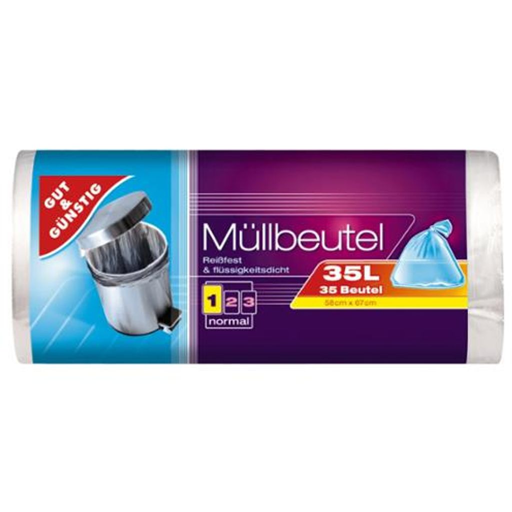 Gut & Günstig Müllbeutel 35,0 l transparent, 35 St. Produktbild 