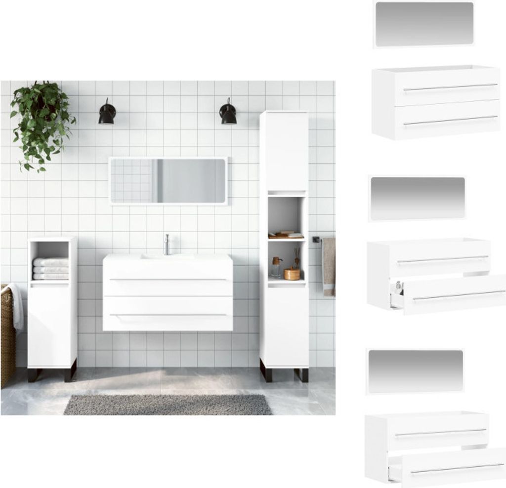 vidaXL Badschrank mit Spiegel Weiß Holzwerkstoff - Badezimmermöbel-Sets