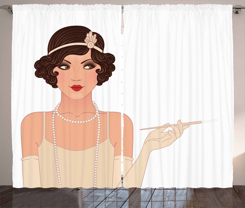 ABAKUHAUS Pin up Girl Rustikaler Gardine, Charmante Dame, Schlafzimmer Kräuselband Vorhang mit Schlaufen und Haken, 280 x 245 cm, Heller Pfirsich ...