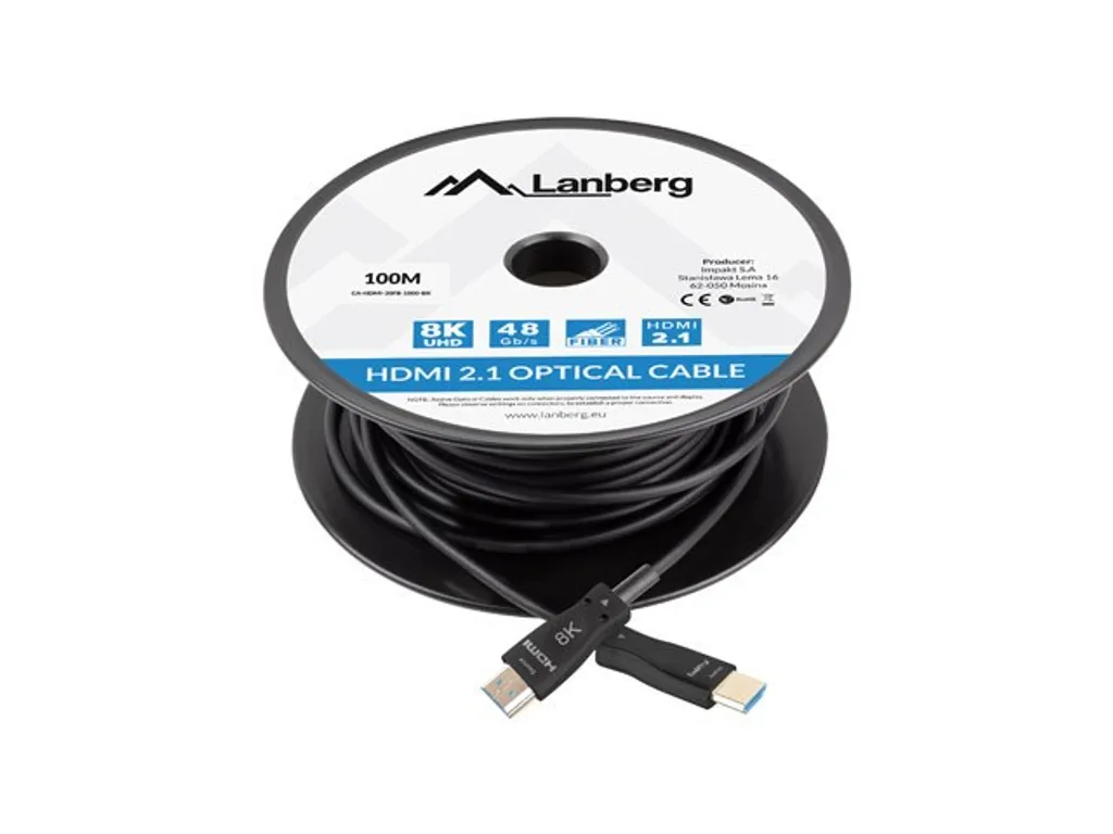 Cavo Lanberg 100m HDMI 8K Ottico AOC - Ideale per Proiettori e Cinema
