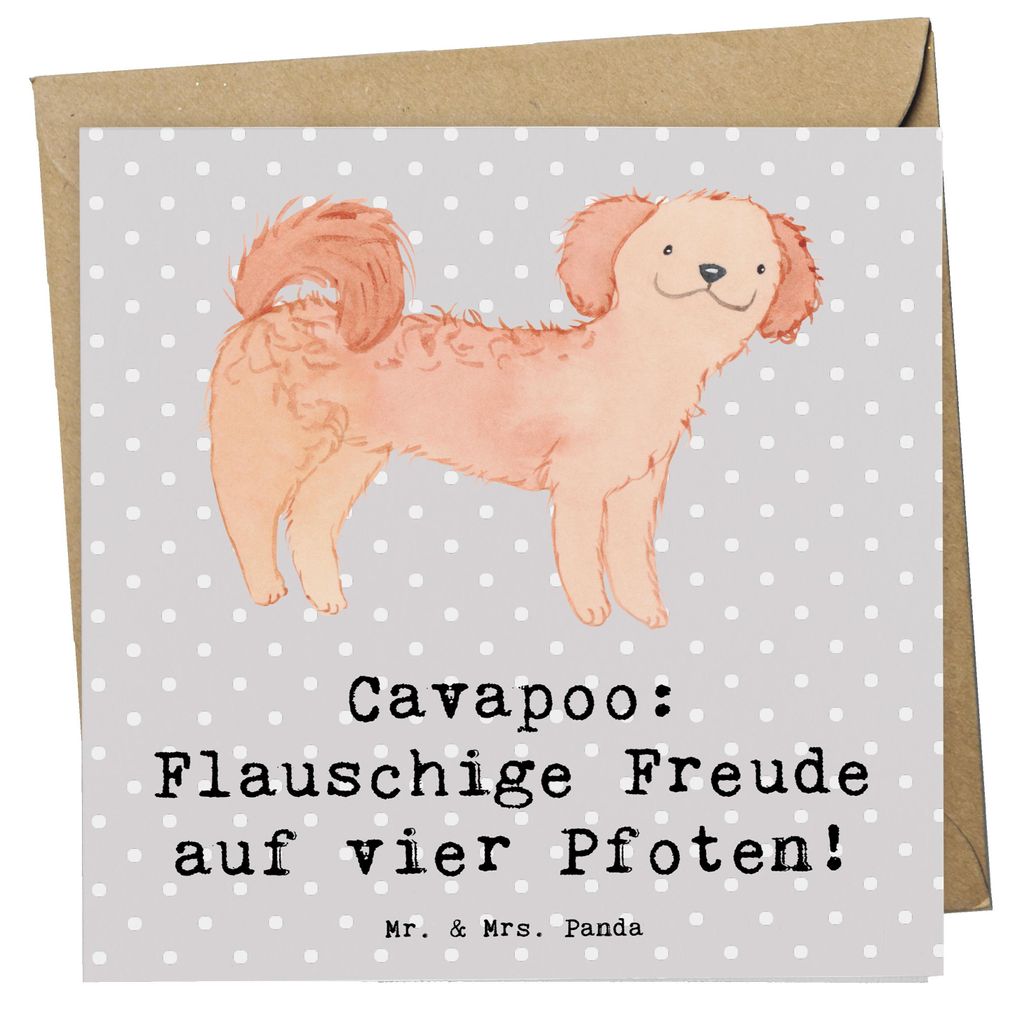 Mr. & Mrs. Panda Grußkarte Cavapoo Flauschigkeit - Grau Pastell - Geschenk, Kuschelpartner, Hunderassen, Glückwunschkarte, Charakter, Beschreibun...