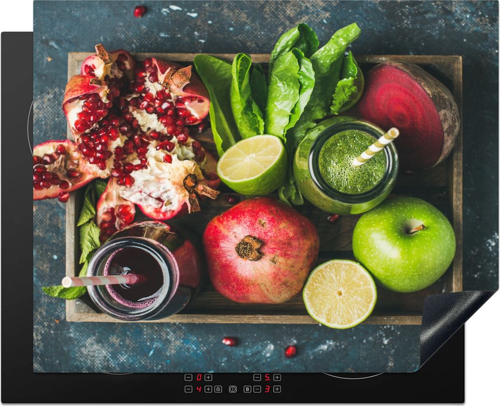 KitchenYeah Herdabdeckplatte Obstkiste - Obst - Smoothie , 65x52cm, Küche Deko, Glaskeramikkochfeld Herdabdeckung, Abdeckplatte fùr Kochfeld