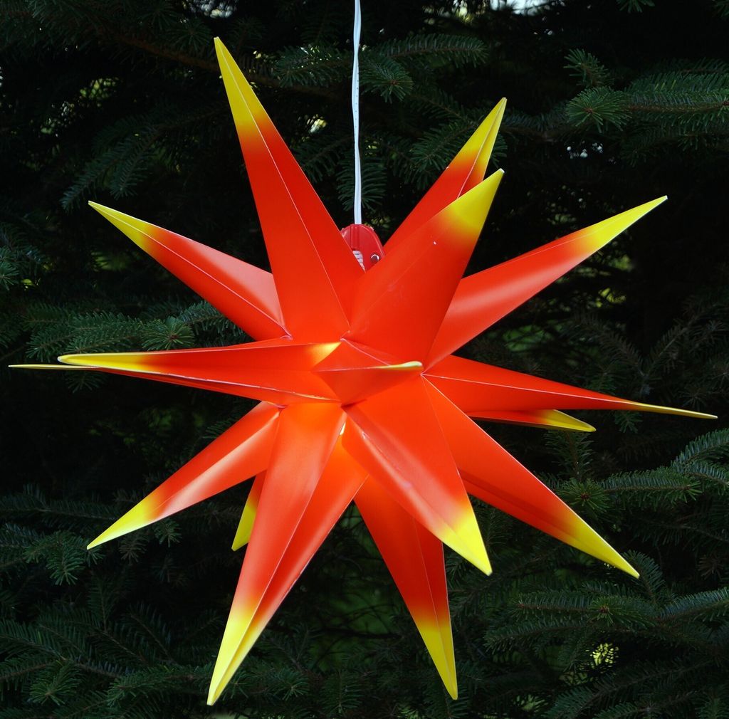 3D Außenstern Kaspar, Ø 55 cm, Weihnachtsstern, Faltstern mit 18 Spitzen, 4 m Außenleitung, LED Leuchtmittel - Ø 55 cm 230V E14 Rot/gelb, Mehrf...