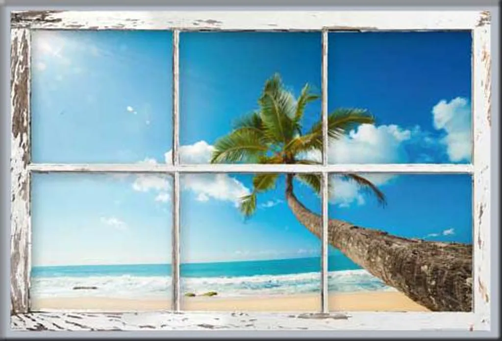Spiagge - Poster - Finestra - Vista panoramica + cornice rimovibile, Shinsuke® Maxi MDF argento, vetro acrilico