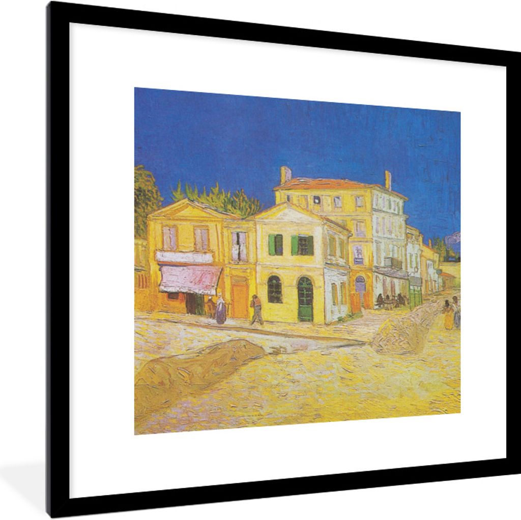 MuchoWow Gerahmtes Poster Das gelbe Haus - Vincent van Gogh 40x40 cm - Poster mit Schwarzem Bilderrahmen Wandposter Rahmen Foto Bilder - Poster -...